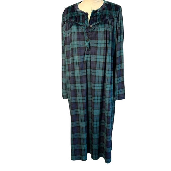 Aria Other - Aria Collection Plaid Women's SZ LG Knit Velour Long Sleeve Ballet Nightgown